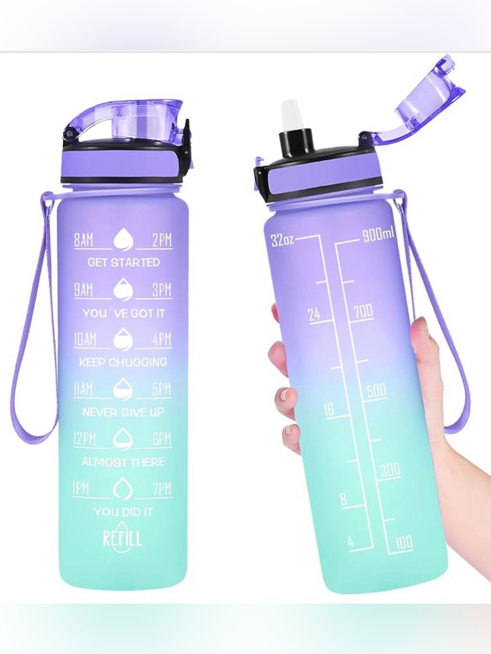 Enerbone 32 oz Motivational Water Bottle with Straw BPA-Free